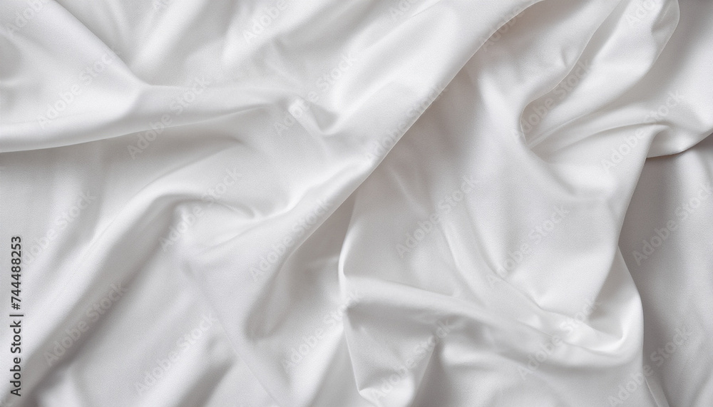 Soft white wrinkled fabric background for graphic design or wallpaper. natural texture; crumpled silk cloth