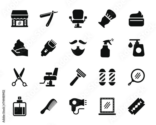 Barbershop icon set isolated on transparent background