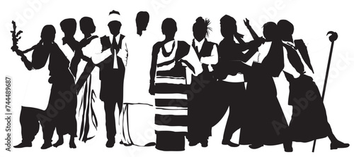 silhouettes of indian people in different dress