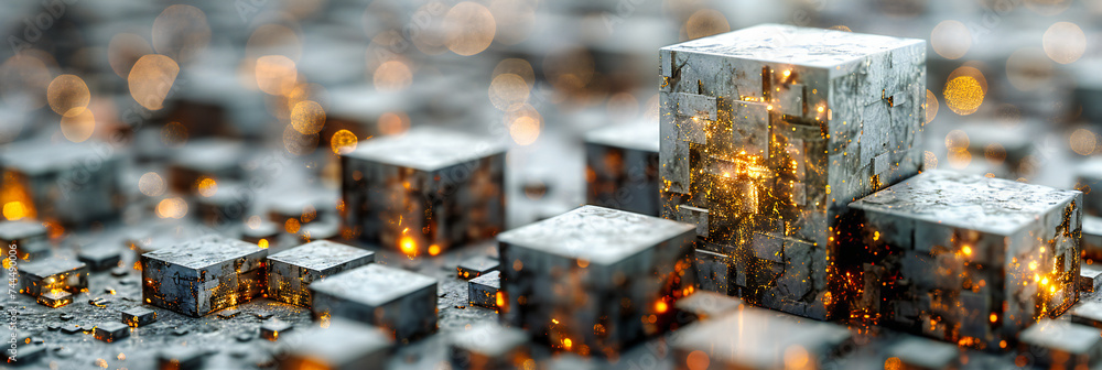 Abstract cubes create a dynamic pattern, playing with light and shadow in a colorful display of digital artistry Abstract cubes create a dynamic pattern, playing with light and shadow in a colorful display of digital artistry