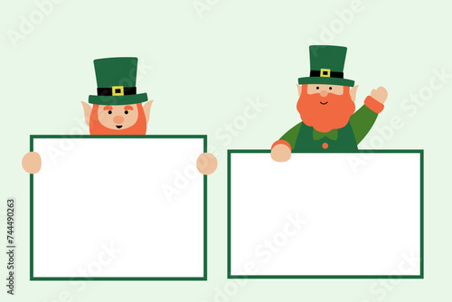 St. Patrick's Day leprechaun holding blank sign