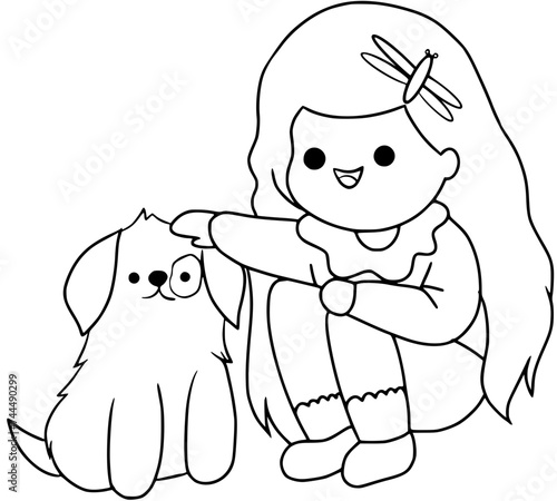 girl playing with a dog