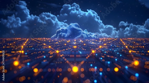 Digital Clouds Overnight on Highly Detailed Cityscapes photo