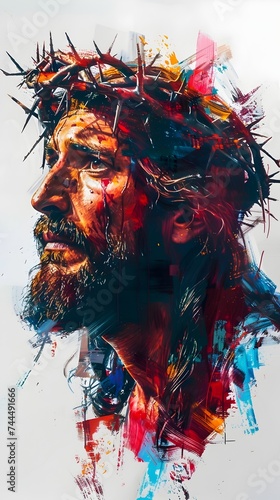 Graffiti-inspired Painting of Jesus with Thorn Crown photo