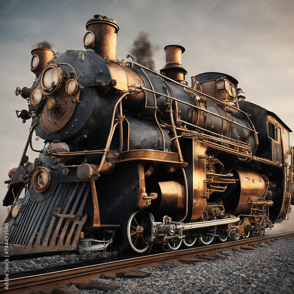 Naklejka premium Locomotive in steampunk style.