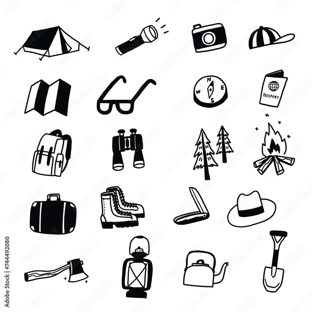 Fototapeta premium Collection with camping elements,