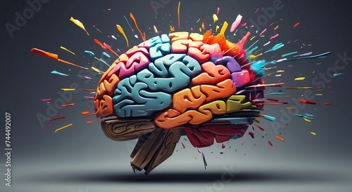 Creativity concept with a brain exploding in colors