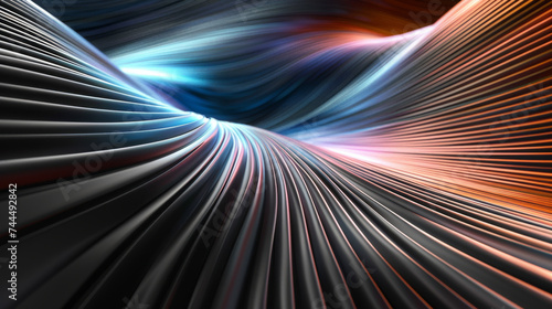 Dynamic abstract background with swirling lines in vibrant blue and orange colors.