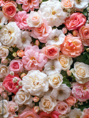 Top-down view of a vibrant assortment of roses in full bloom.