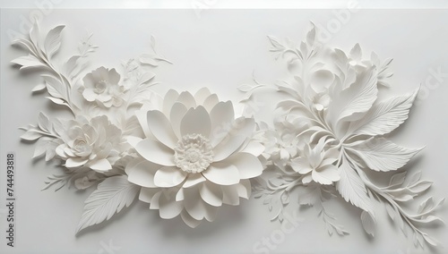 A serene white background with delicate 3D floral accents  adding a touch of elegance and dimension to your design.