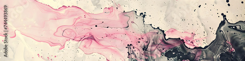 Gray and pink liquid watercolor banner with splashes. Abstract texture.  © Alexey