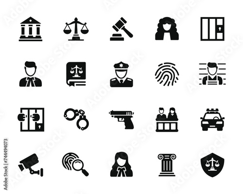Law and justice icon set isolated on transparent background