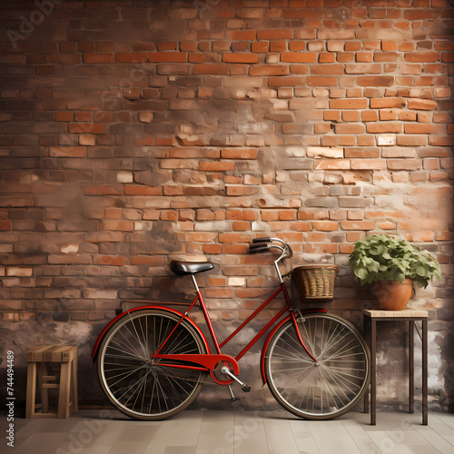 Vintage bicycle against a rustic brick wall.