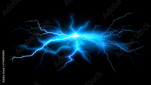 Isolated blue electrical lightning strike visual.