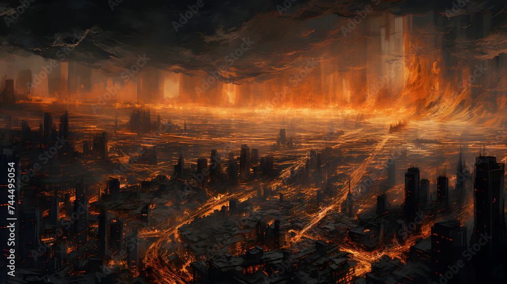  a city is burning in the middle of the night