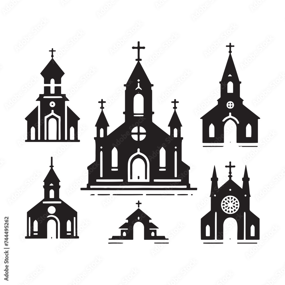 Bewitching Church Set of Silhouette - Conjuring the Essence of Tranquility with Church Illustration - Church Vector
Bewitching Church Set of Silhouette - Conjuring the Essence of Tranquility with Church Illustration - Church Vector