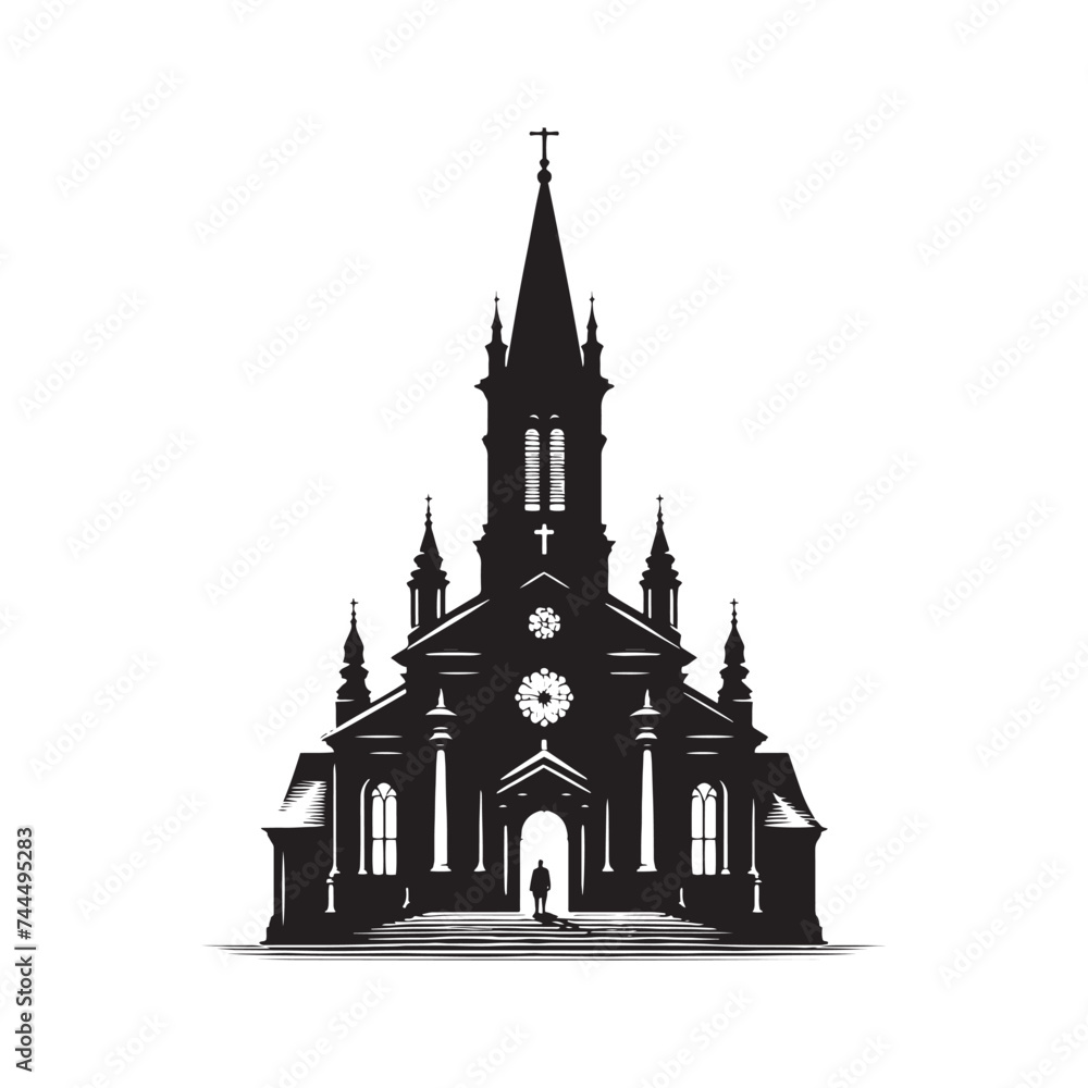 Dynamic Church Silhouette Collection - Traversing the Divine Realms through Church Vector - Church Illustration
