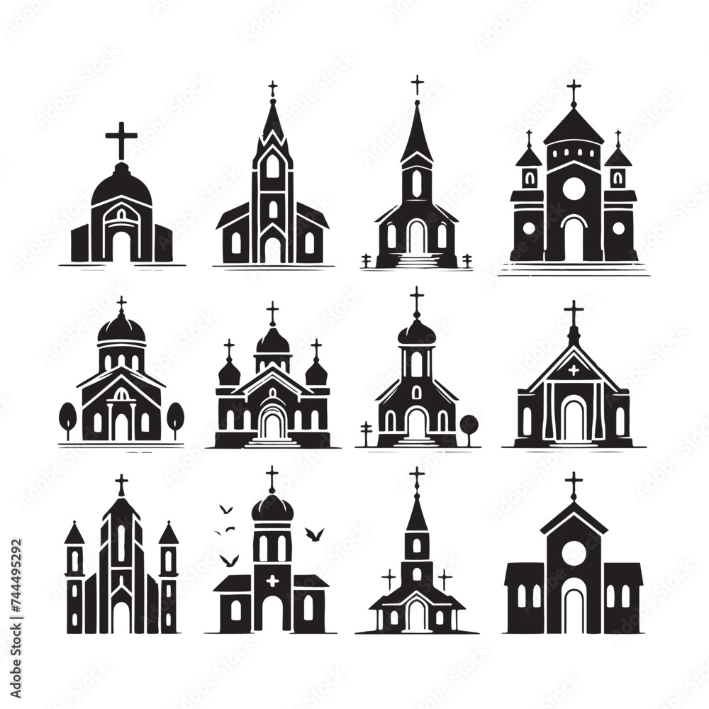 Enchanting Church Silhouette Set - Conjuring the Spiritual Beauty with Church Vector - Church Illustration
