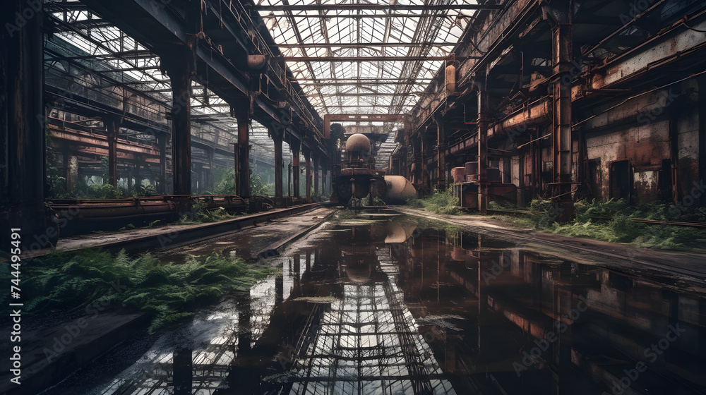 Fototapeta premium abandoned steel plant with puddles in the middle