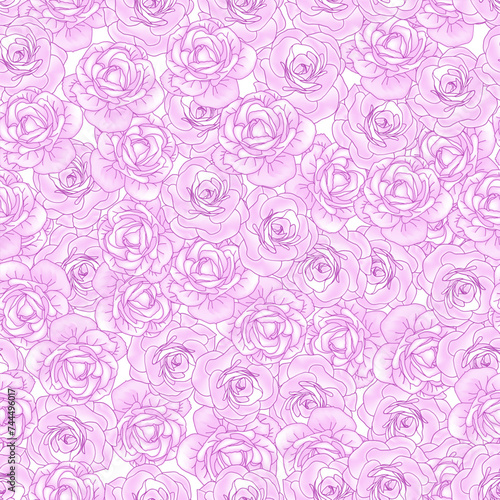 Camellia pink flower seamless pattern. Delicate rose flower head for spring, girly background. Vector illustration for textile, scrapbook, fabric, wallpaper, card, invite.