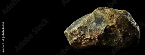 Bastnaesit is a rare precious natural stone on a black background. AI generated. Header banner mockup with space.