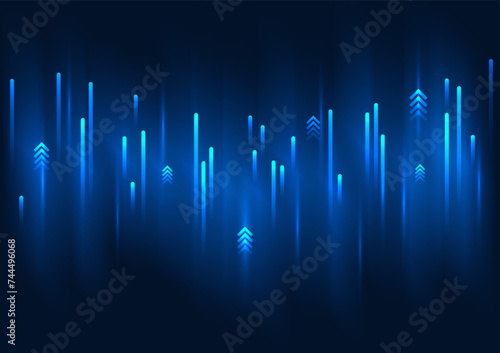 Big data technology background, rising data lines It represents the transmission of a huge amount of data into the digital technology system. Vector illustration