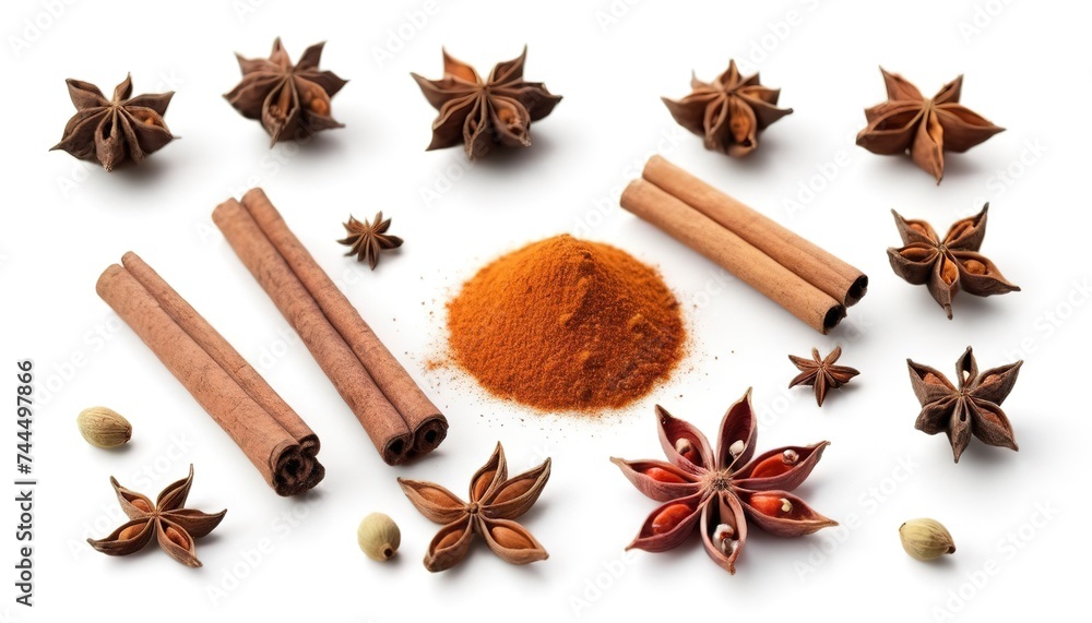 five-spice ingredient on white background five-spice ingredient on white background