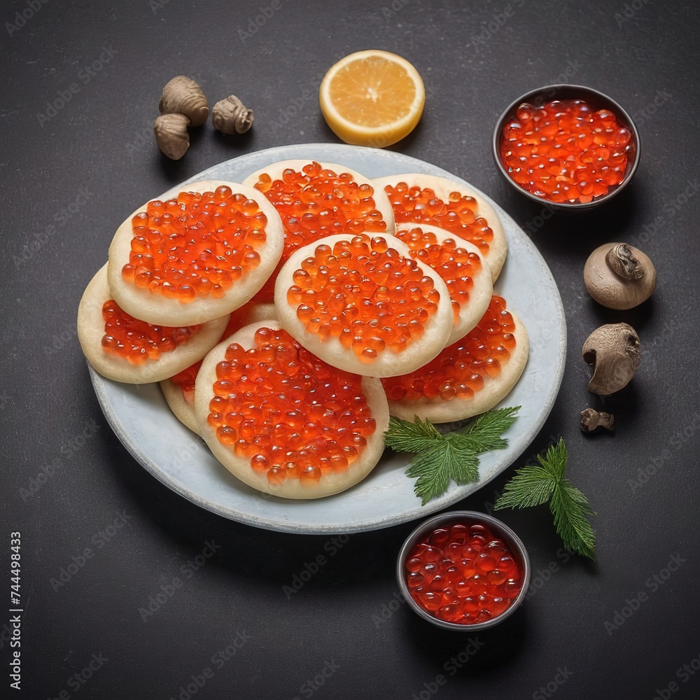 Pancakes with red caviar Pancakes with red caviar