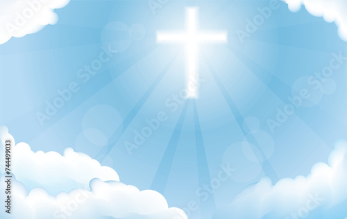 Blue sky with shining Cross. Vector illustration.