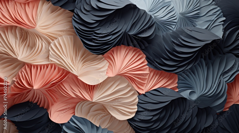 Abstract paper floral design. 3D digital art with coral and navy blue colors. Abstract paper floral design. 3D digital art with coral and navy blue colors.