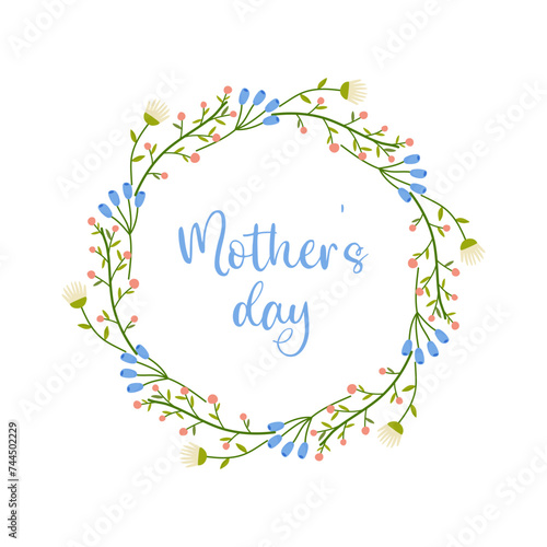 mothers day, text with floral frame on white background, for card design, congratulations