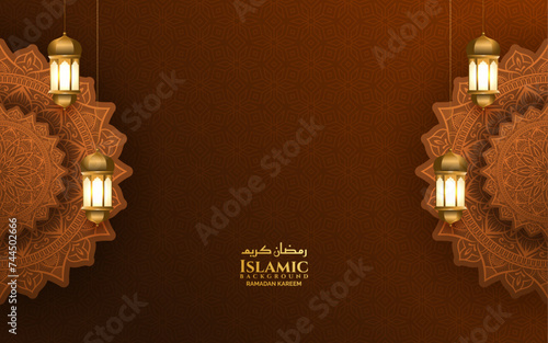 luxury mandala 3d islamic ramadan eid background banner with lantern 