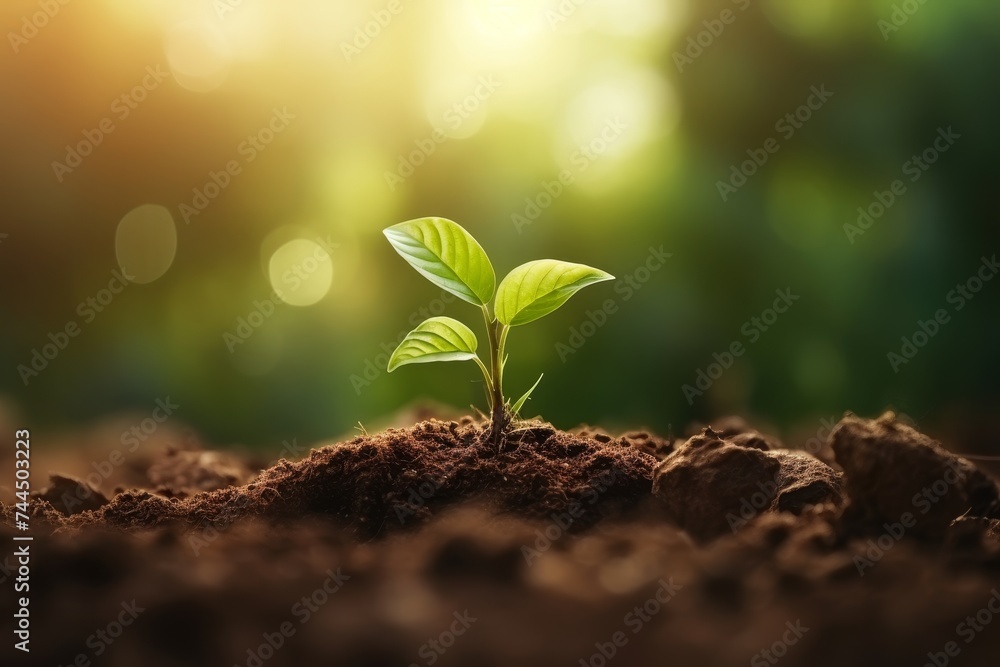 Growing seedlings in rich soil under morning sunlight, ecology concept wide panoramic banner Growing seedlings in rich soil under morning sunlight, ecology concept wide panoramic banner