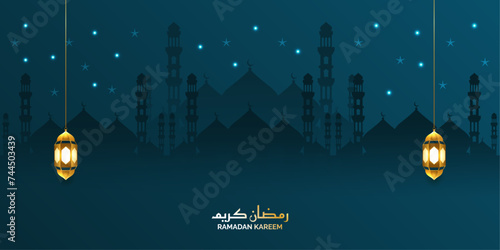 luxury night islamic ramadan eid background banner with lantern 