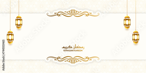luxury frame border islamic ramadan eid background banner with lantern 