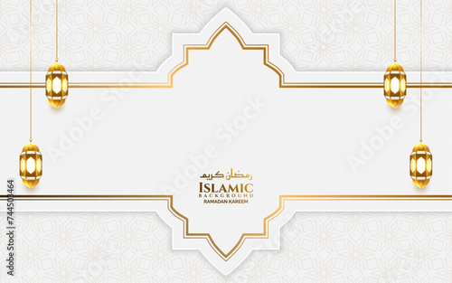 luxury white shape islamic ramadan eid background banner with lantern 