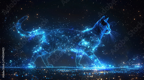 Whimsical cat-shaped constellation in a starry night sky, celebrating the mystical and cosmic connection between cats and the universe. © memoona
