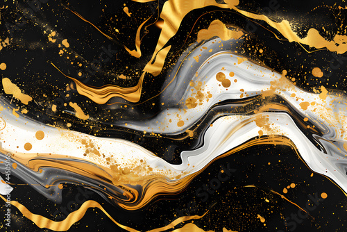 Gold abstract black marble background art paint pattern ink texture watercolor white fluid wall