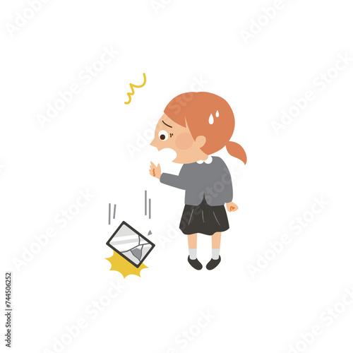 タブレット端末の破損　トラブル　イメージイラスト素材