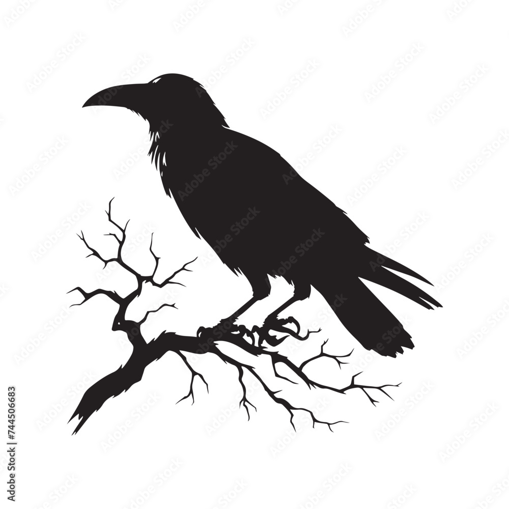 Fototapeta premium Mesmerizing Halloween Crow Silhouette Set - Conjuring the Ominous Beauty of Halloween Crow Vector - Halloween Silhouette 