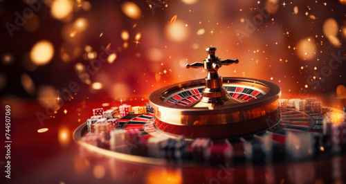 A wallpaper featuring a roulette wheel in a casino spin and win, generative AI photo