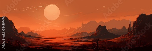 Red Planet Fantasy Landscape Futuristic Post-apocalyptic Background image HQ Print 15232x5120 pixels. Neo Game Art V7 2