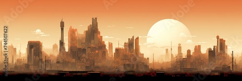 Red Planet Fantasy Landscape Futuristic Post-apocalyptic Background image HQ Print 15232x5120 pixels. Neo Game Art V7 1