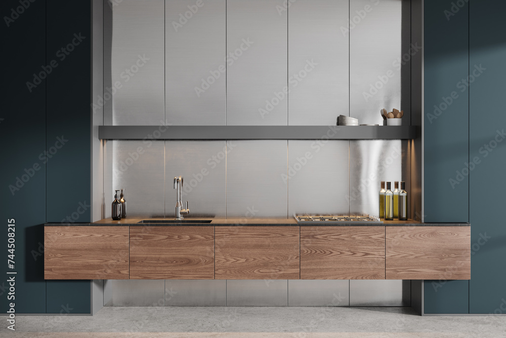 White and green kitchen interior with cabinets White and green kitchen interior with cabinets