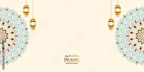 luxury mandala border islamic ramadan eid background banner with lantern 