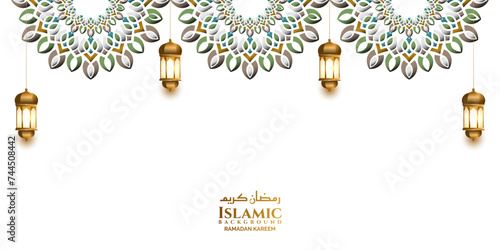 luxury colorful ornament islamic ramadan eid background banner with lantern 