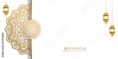 luxury mandala islamic ramadan eid background banner with lantern 