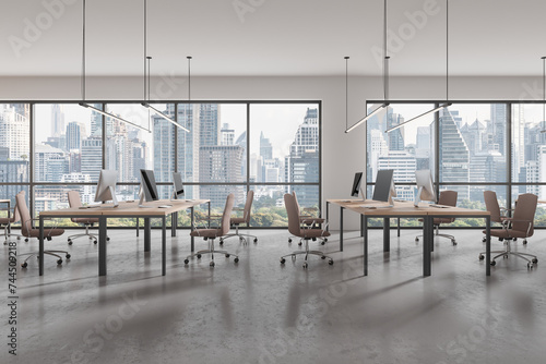 Panoramic white open space office interior