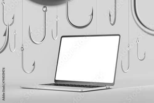 Laptop and hooks, scam concept