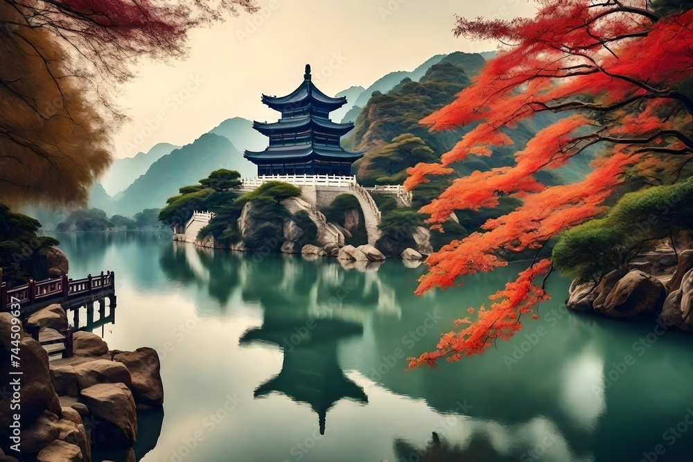 Nice china painting style photo for adv or others purpose use - obrazy, fototapety, plakaty 